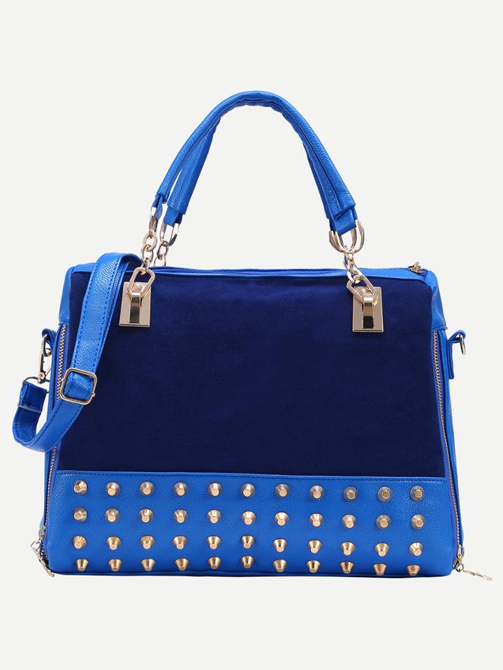 Shein Blue Zipper Velvet Insert Studded Bag