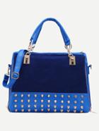 Shein Blue Zipper Velvet Insert Studded Bag