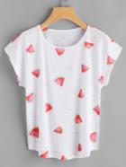 Shein Watermelon Print Cap Sleeve Tee