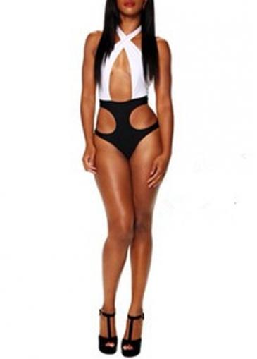 Rosewe Hollow Design Color Block Summer Monokini