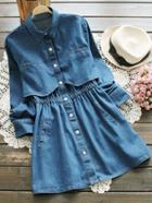 Shein Elastic Waist Layered Denim Shirt Dress