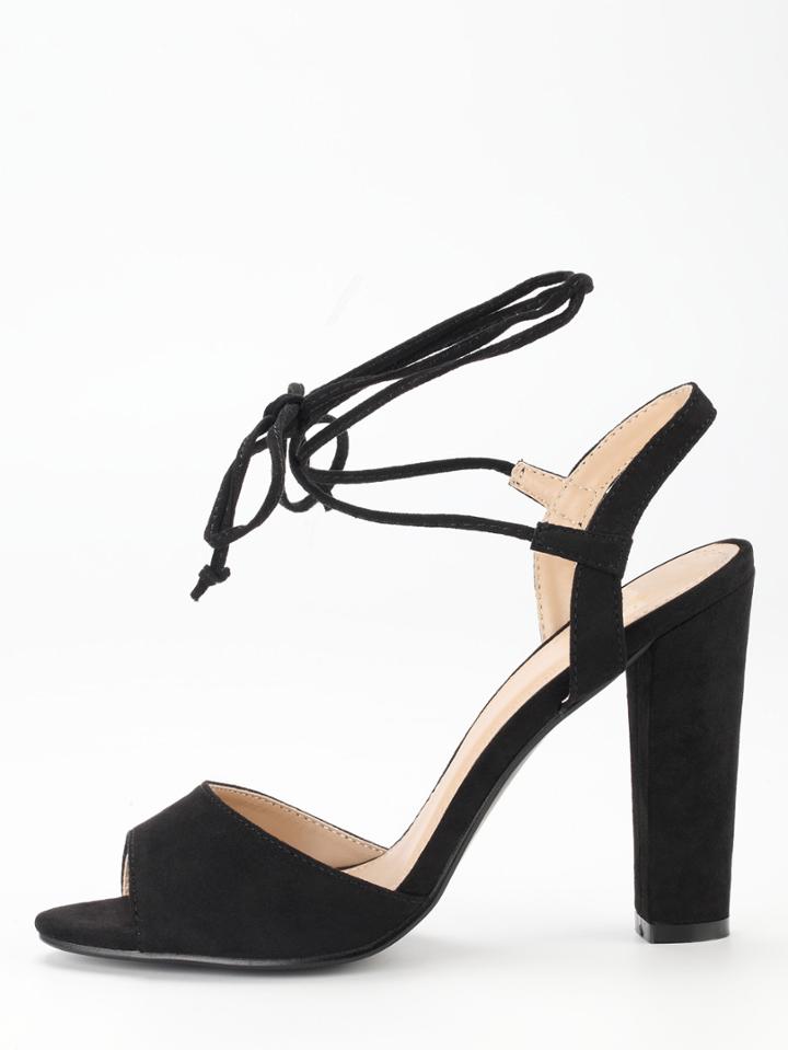 Shein Black Ankle Lace-up Block Heel Sandals