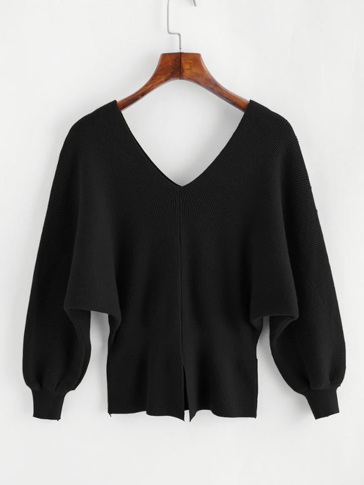 Shein Double V Bishop Sleeve Slit Back Jumper