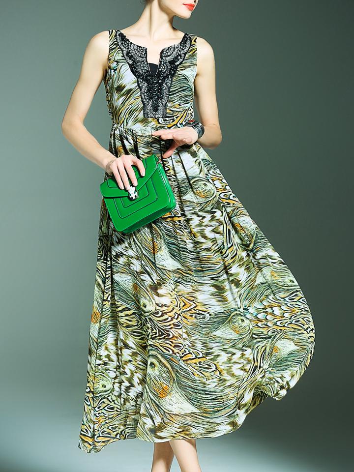 Shein Multicolor Print Beading A-line Dress