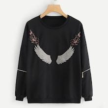 Shein Zip Decoration Embroidered Sweatshirt