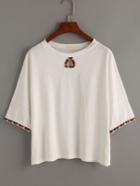 Shein White Keyhole Woven Tape Trimmed T-shirt