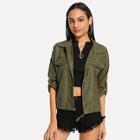 Shein Drawstring Hem Pocket Decoration Blouse