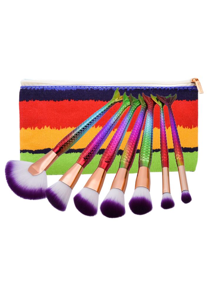 Shein Mermaid Shaped Cosmetic Brush 7pcs With Bag