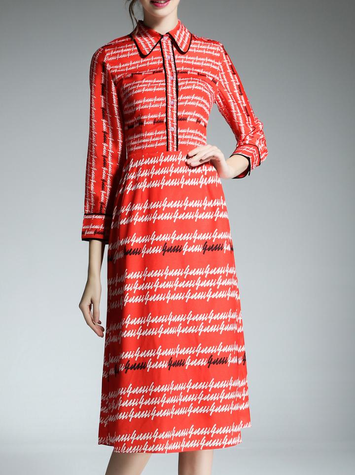 Shein Red Lapel Letter Print Shift Dress