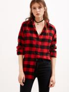 Shein Red Black Plaid Dip Hem Shirt