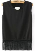 Shein Black Sleeveless Peplum Trims Tassel Tank Top