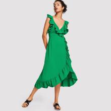 Shein Tied Back Ruffle Wrap Dress