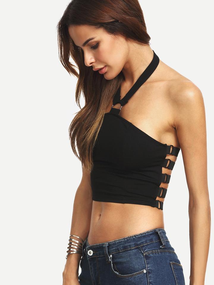 Shein Black Halter Neck Cut-out Zipper Back Cami Top