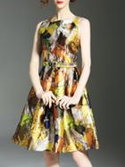 Shein Multicolor Belted Print A-line Dress