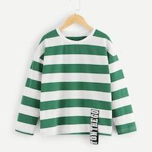 Shein Toddler Boys Contrast Letter Tape Striped Sweatshirt