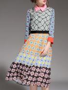 Shein Multicolor Lapel Tribal Print A-line Dress