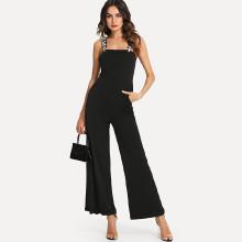 Shein Letter Print Wide Leg Pinafore Jumpsuit