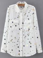 Shein Stars Print White Blouse With Pockets