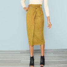 Shein Grommet Detail Knotted Faux Suede Skirt