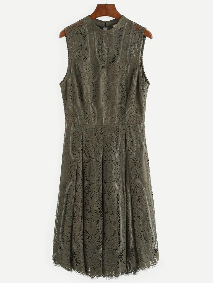 Shein Army Green Sleeveless Lace Dress