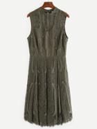 Shein Army Green Sleeveless Lace Dress