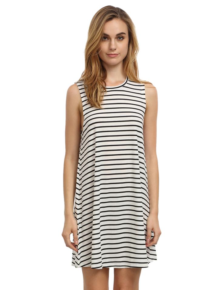 Shein White Striped Sleeveless Dress