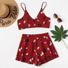 Shein Floral Print Crop Cami With Shorts