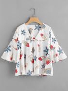 Shein V-neckline Cartoon Print Bell Sleeve Blouse