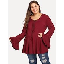 Shein Plus Lace Up Solid Peplum Top