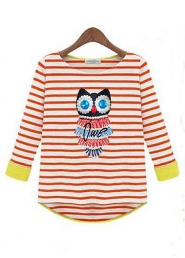 Rosewe Adorable Owl Decoration Red High Low Striped T Shirts