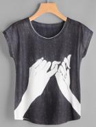 Shein Cap Sleeve Hand Print Tee