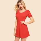 Shein Puff Sleeve Half Placket Dress