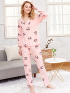 Shein Cartoon Print Top & Pants & Eye Mask