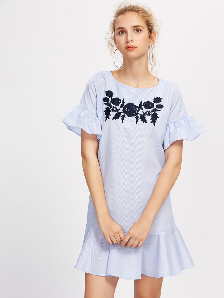 Shein Flounce Trim Embroidered Dress