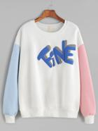 Shein Contrast Sleeve Letter Print Drop Shoulder Sweatshirt