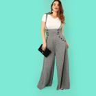 Shein Plus High Waist Button Detail Flare Hem Jumpsuit