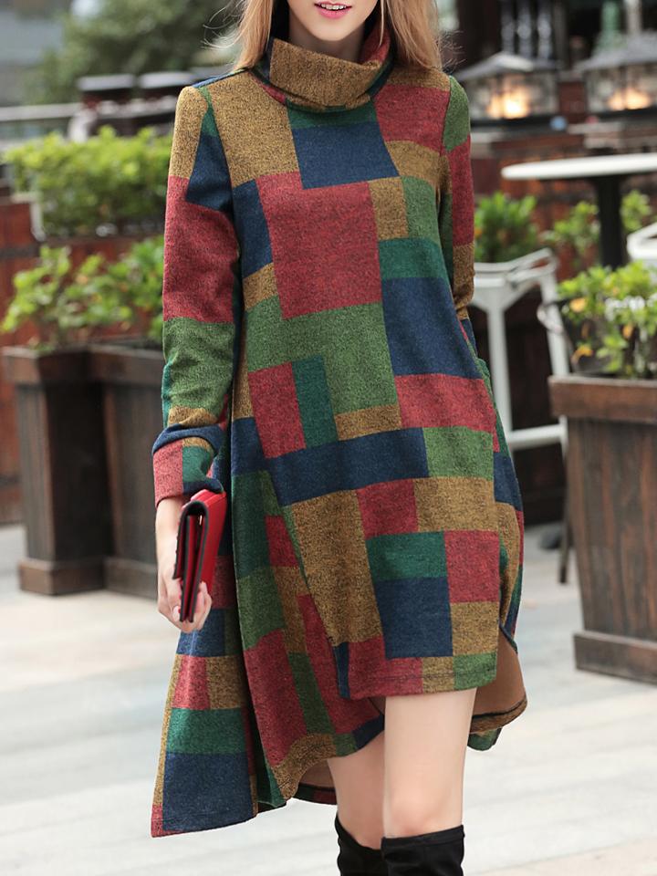 Shein Color Block High Neck High Low Dress