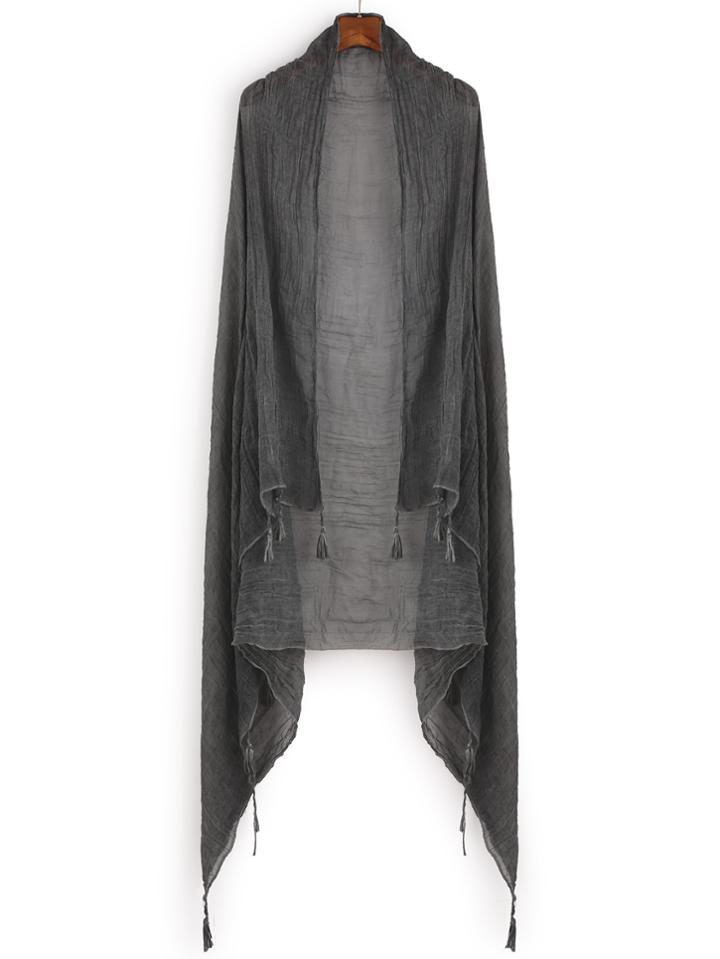 Shein Dark Grey Tassel Trim Simple Scarf