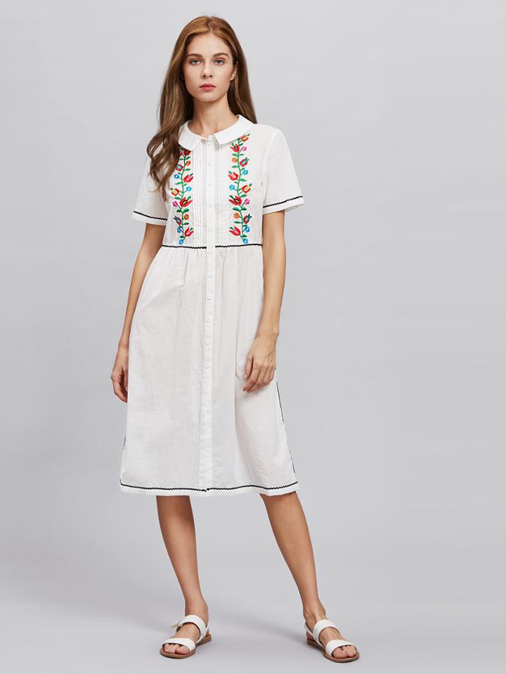 Shein Symmetrical Embroidery Wave Lace Detail Fit & Flare Dress