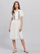 Shein Symmetrical Embroidery Wave Lace Detail Fit & Flare Dress