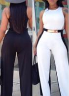 Rosewe Black And White Sleeveless Ankle Length Jumpsuit