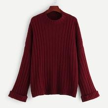 Shein Plus Rolled Up Sleeve Rib-knit Sweater
