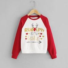 Shein Girls Christmas Raglan Sleeve Sweatshirt