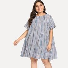 Shein Plus Tiered Seam Detail Striped Dress