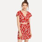 Shein Ruffle Trim V Neck Crop Top & Skirt Set