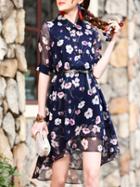 Shein Flowers Print High Low Sheer Dress