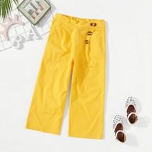 Shein Girls Button Front Pocket Pants