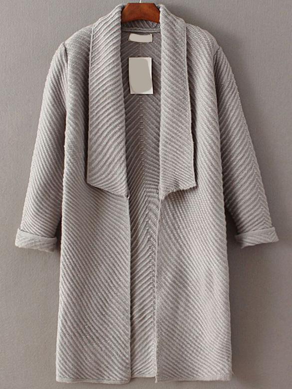 Shein Grey Shawl Collar Roll Cuff Long Sweater Coat