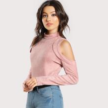 Shein Zip Back Cold Shoulder Suede Top