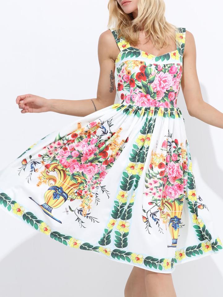 Shein Strap Backless Flowers Print Dress